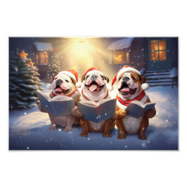 Bulldogs Kerstmis Caroling feestelijke vakantie Foto Afdruk