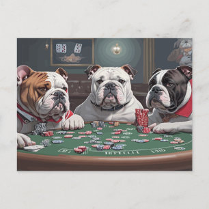 Bulldogs playing poker feestdagenkaart