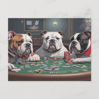 Bulldogs playing poker feestdagenkaart