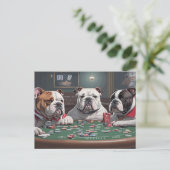 Bulldogs playing poker feestdagenkaart (Staand voorkant)