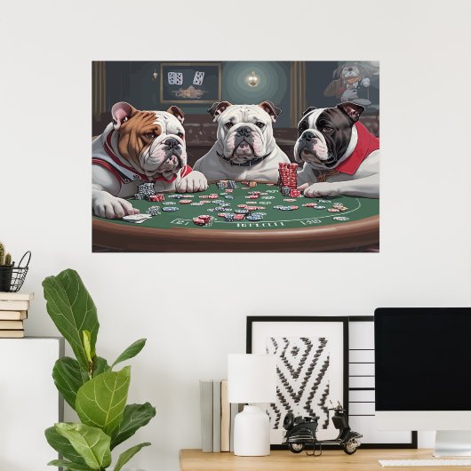 Bulldogs playing poker poster (Thuiskantoor)