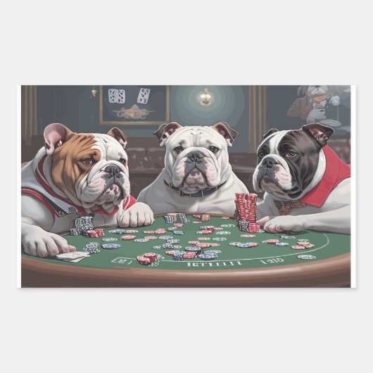 Bulldogs playing poker rechthoekige sticker (Voorkant)