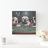 Bulldogs playing poker vierkante klok (Huis)