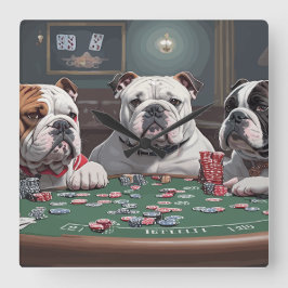 Bulldogs playing poker vierkante klok