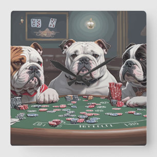 Bulldogs playing poker vierkante klok