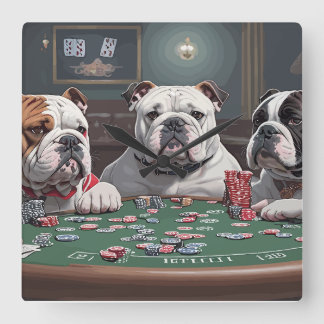 Bulldogs playing poker vierkante klok