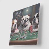 Bulldogs playing poker vierkante klok (Hoek)