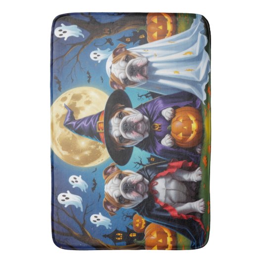 Bulldogs Pumpkin Halloween Grappig Badmat (Voorkant Verticaal)