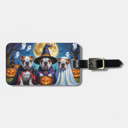 Bulldogs Pumpkin Halloween Grappig Bagagelabel (Voorkant horizontaal)