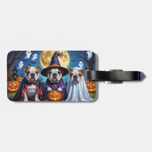 Bulldogs Pumpkin Halloween Grappig Bagagelabel (Achterkant horizontaal)