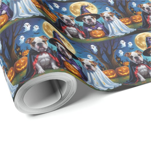 Bulldogs Pumpkin Halloween Grappig Cadeaupapier (Rol Hoek)