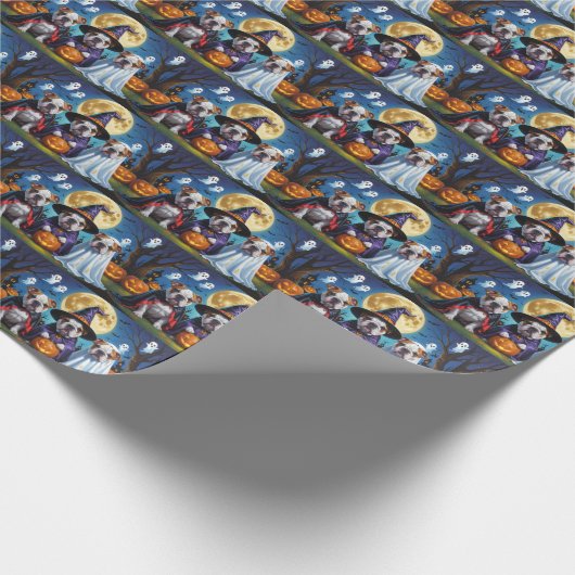 Bulldogs Pumpkin Halloween Grappig Cadeaupapier (Hoek)