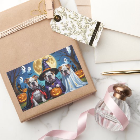 Bulldogs Pumpkin Halloween Grappig Rechthoekige Sticker (Geschenken)