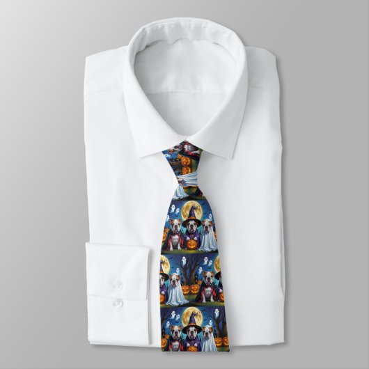 Bulldogs Pumpkin Halloween Grappig Stropdas (Gebonden)