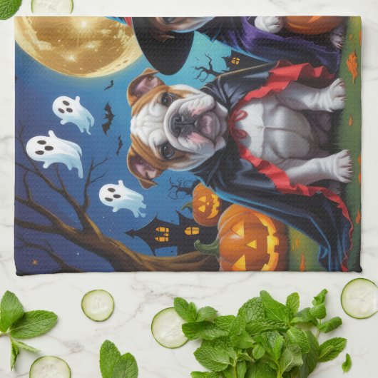 Bulldogs Pumpkin Halloween Grappig Theedoek (Gevouwen)