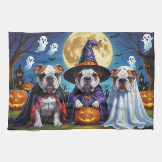 Bulldogs Pumpkin Halloween Grappig Theedoek (Horizontaal)