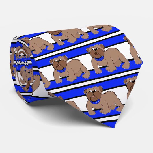 Bulldogs Sport Team Wit Blauw Necktie Stropdas (Opgerold)