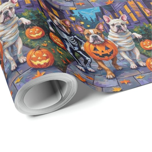 Bulldogs Trick-or-Treating in Halloween kostuums Cadeaupapier (Rol Hoek)