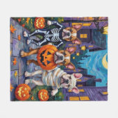 Bulldogs Trick-or-Treating in Halloween kostuums Fleece Deken (Voorkant (Horizontaal))