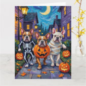 Bulldogs Trick-or-Treating in Halloween kostuums Kaart (Gele Bloem)