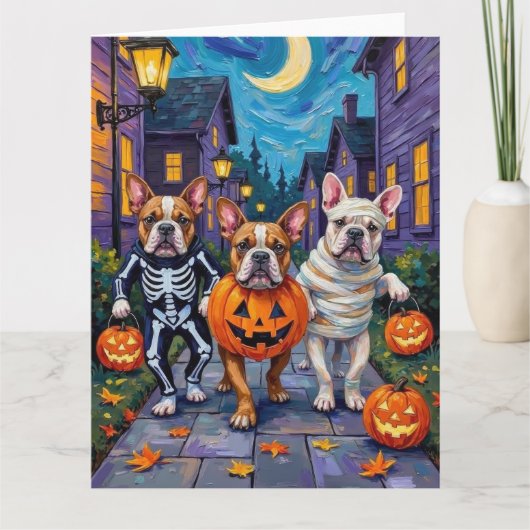 Bulldogs Trick-or-Treating in Halloween kostuums Kaart (Voorkant)
