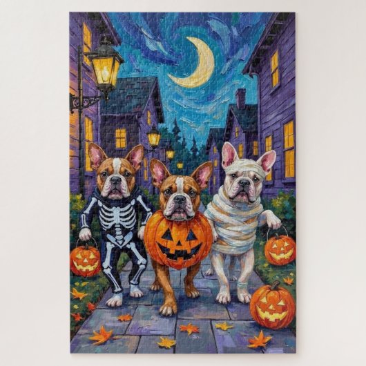 Bulldogs Trick-or-Treating in Halloween kostuums Legpuzzel (Verticaal)