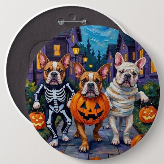 Bulldogs Trick-or-Treating in Halloween kostuums Ronde Button 6,0 Cm (Voorkant /achterkant)