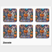 Bulldogs Trick-or-Treating in Halloween kostuums Vierkante Sticker (Vel)