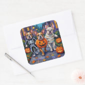 Bulldogs Trick-or-Treating in Halloween kostuums Vierkante Sticker (Envelop)
