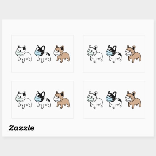 BULLDOGS WEARING FACE MASKS RECTANGLE STICKER (Vel)