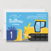 Bulldozer 1e Verjaardag uitnodigingen (Voorkant)