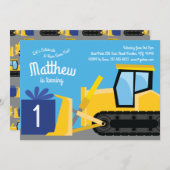 Bulldozer 1e Verjaardag uitnodigingen (Voorkant / Achterkant)