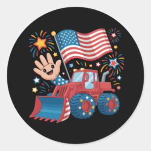 bulldozer 4th of July Peuter Boys Kinder Jeugd USA Ronde Sticker