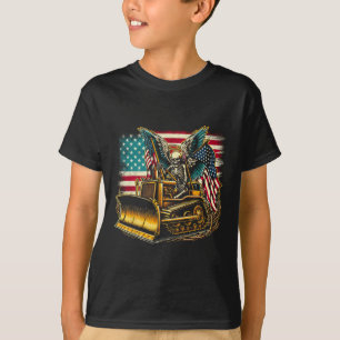 Bulldozer Amerikaanse vlag Halloween schedel T-shirt