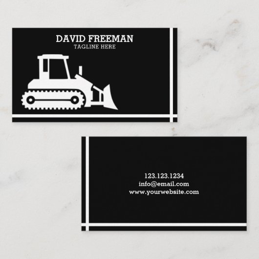 Bulldozer Black & White Construction Visitekaartje (Voorkant / Achterkant)