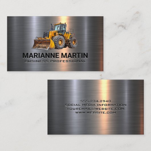 bulldozer-bouwvoertuig | metaalglans visitekaartje (Voorkant / Achterkant)