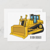 Bulldozer cartoon-illustratie briefkaart (Voorkant / Achterkant)