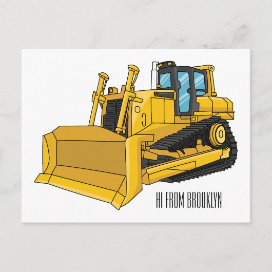 Bulldozer cartoon-illustratie briefkaart (Voorkant)