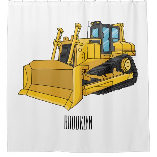 Bulldozer cartoon-illustratie douchegordijn (Voorkant)