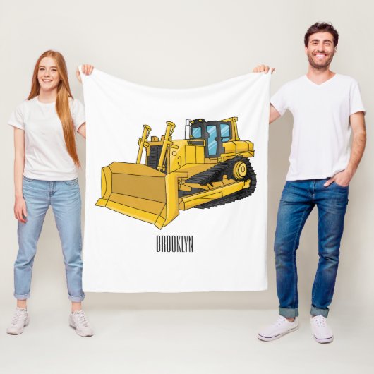Bulldozer cartoon-illustratie fleece deken (In situ)