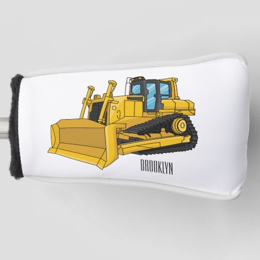 Bulldozer cartoon-illustratie golfheadcover (Voorkant)