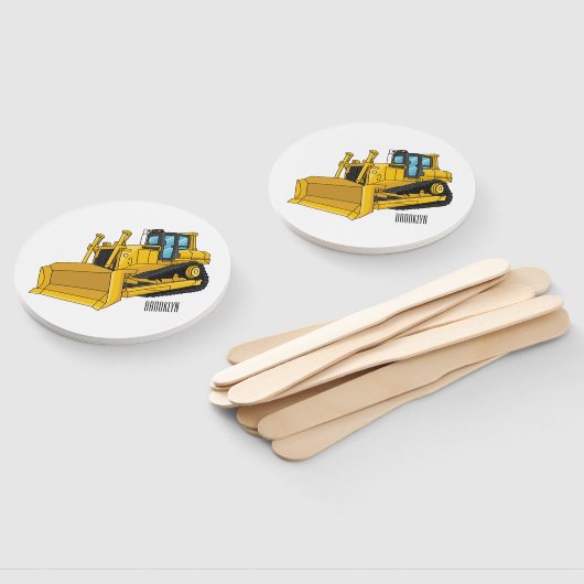 Bulldozer cartoon-illustratie handwaaier (Niet-gemonteerd)