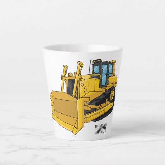 Bulldozer cartoon illustratie latte mok (Voorkant)
