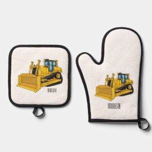 Bulldozer cartoon-illustratie ovenwant & pannenlap set