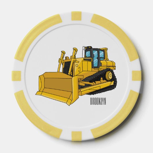 Bulldozer cartoon-illustratie poker chips (Voorkant)