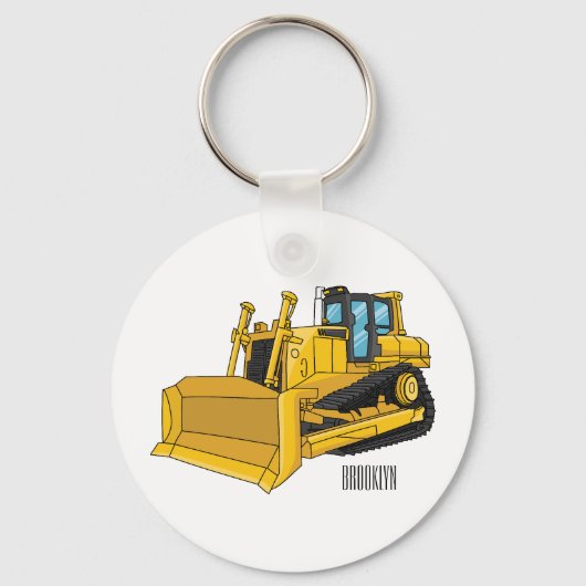 Bulldozer cartoon-illustratie sleutelhanger (Voorkant)