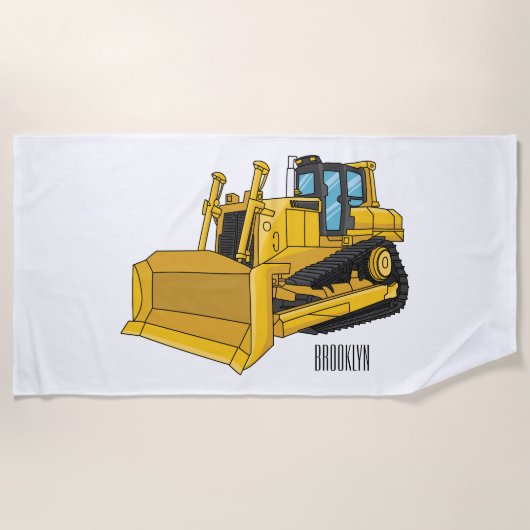 Bulldozer cartoon-illustratie strandlaken (Voorkant)