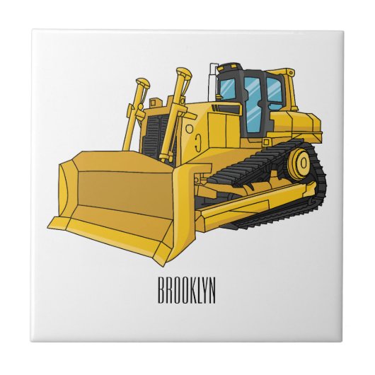 Bulldozer cartoon-illustratie tegeltje (Voorkant)