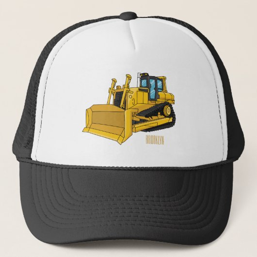 Bulldozer cartoon-illustratie trucker pet (Voorkant)