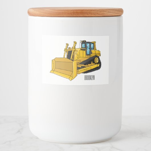Bulldozer cartoon-illustratie voedselcontainer etiket (Voorkant)